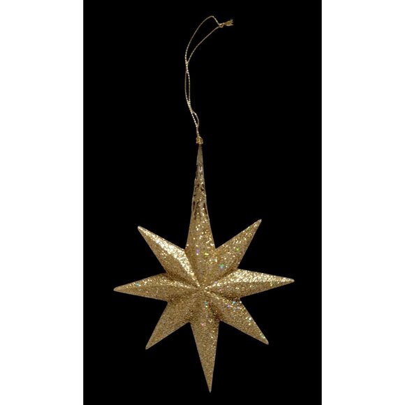 Vintage Gold Glitter 8 Point Star Christmas Tree Ornament 6” - Picture 2 of 5